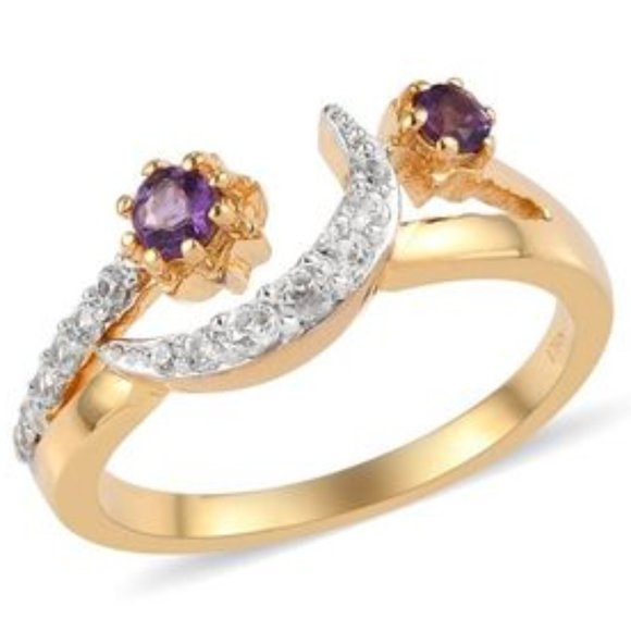 White zircon-studded and Amethyst ring - Picture 1 of 1